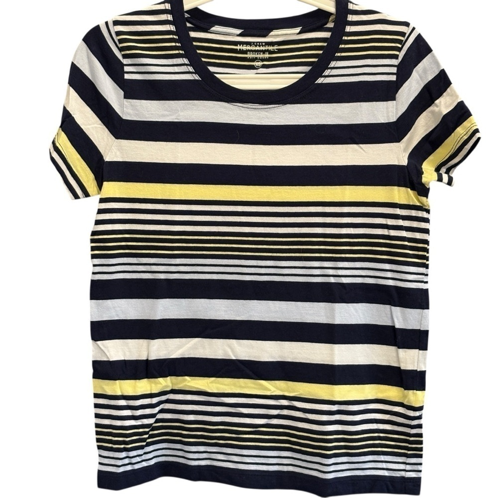 J.Crew Mercantile Size XS Navy White Yellow T-Shirt Short Sleeve Tee 100% Cotton